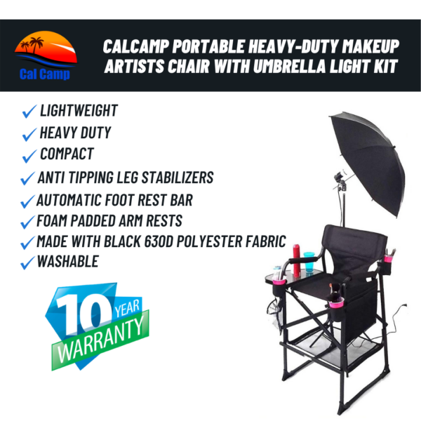 Cal Camp Portable Heavy-Duty Makeup Artists Chair with Umbrella Light Kit