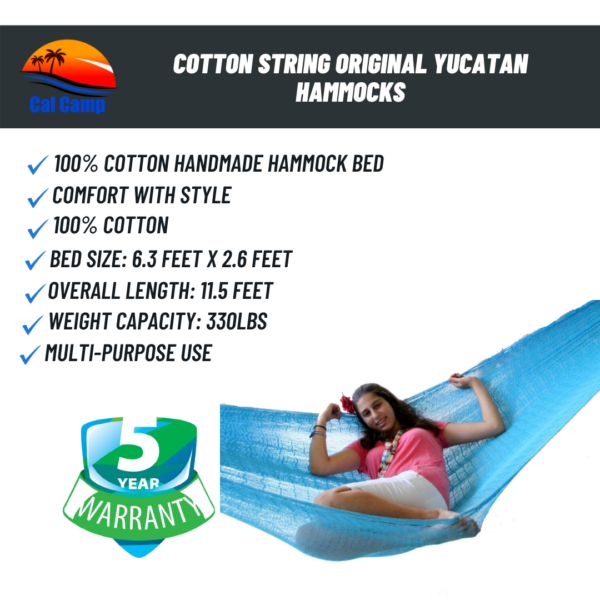 Cotton String Original Yucatan Hammocks – Individual Type Hammock – Sky Blue