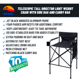 Model #63T – Telescopic Tall Director Light Weight Chair With Side Bag and Carry Bag