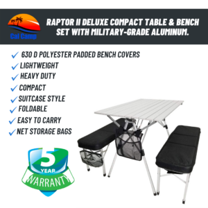Raptor II Deluxe Compact Table & Bench Set With Military-Grade Aluminum.